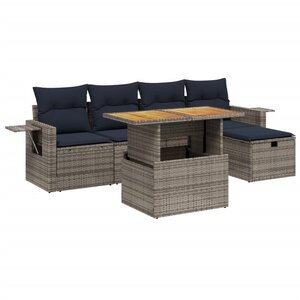 vidaXL Salon de jardin 6 Pièces avec coussins gris résine tressée