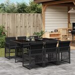 vidaXL Ensemble à manger de jardin coussins 7 Pièces noir résine tressée