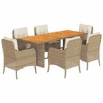 vidaXL Ensemble à manger de jardin et coussins 7 Pièces beige poly rotin