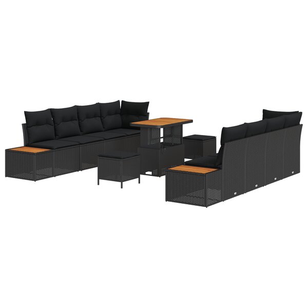 Ensemble de canapé de jardin vidaXL 11 pièces avec coussins noir poly rotin