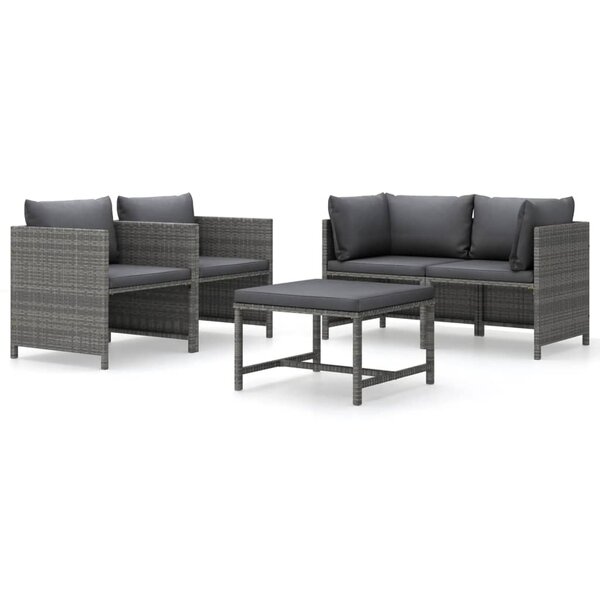 vidaXL Salon de jardin 5 Pièces avec coussins Résine tressée Gris