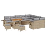 vidaXL Canapé de Jardin 12 Pièces avec Coussins Beige en Poly Rattan et Acacia