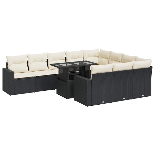 vidaXL Salon de jardin 11 Pièces avec coussins noir résine tressée