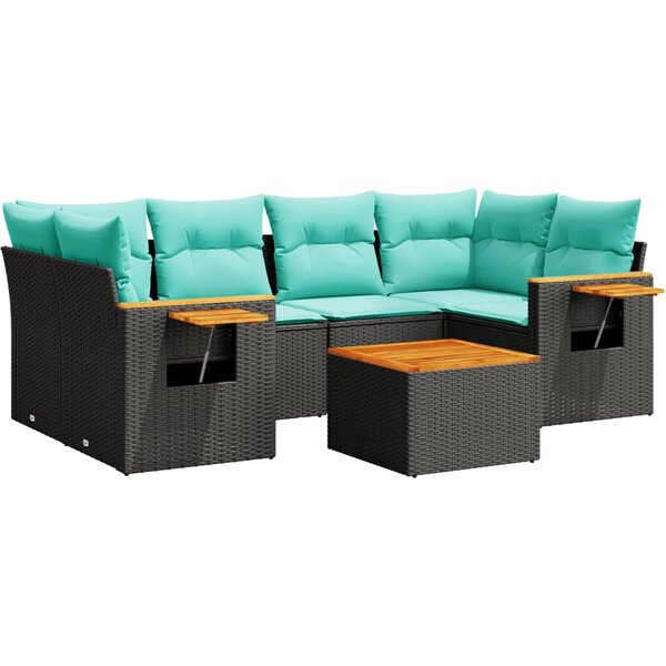 vidaXL Salon de jardin 7 Pièces avec coussins noir résine tressée