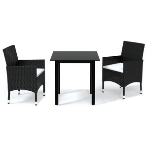 vidaXL Ensemble à dîner de jardin avec coussins 3 Pièces poly rotin noir
