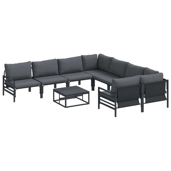 vidaXL Ensemble de canapé de jardin avec coussin 9 Pièces Noir Acier