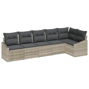 vidaXL Set de jardin de 6 pièces avec coussins gris clair en poly rotin