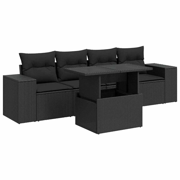 vidaXL Salon de jardin 5 Pièces avec coussins noir résine tressée