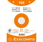 Paquet 100 fiches Bristol quadrillé 5x5 perforé - 148x210mm - Couleurs assorties EXACOMPTA
