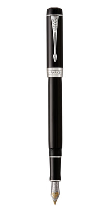 PARKER Duofold International stylo plume, Noir, attributs palladium, plume moyenne en or 18k, en écrin