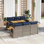 vidaXL Salon de jardin avec coussins 7 Pièces gris résine tressée