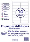 200 planches a4 de 14 = 2800 étiquettes autocollantes papier adhésif blanc  - 99,1 x 38,1 mm - compatible mon timbre en ligne - (l7163) tva deductible