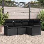 vidaXL Ensemble de canapé de jardin avec coussin 4 Pièces Noir Poly rotin