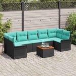 vidaXL Ensemble de canapé de jardin 8 Pièces Noir et turquoise