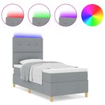 vidaXL Lit Box Spring avec Matelas et Lumière LED Gris clair 90x200 cm Tissu