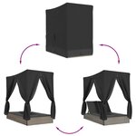 vidaXL Chaise longue double avec toit et rideaux gris résine tressée