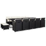 vidaXL Ensemble à manger d'extérieur 15 Pièces avec coussins rotin Noir