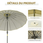 Parasol inclinable rond avec manivelle métal fibre de verre Ø 2 55 m polyester haute densité beige