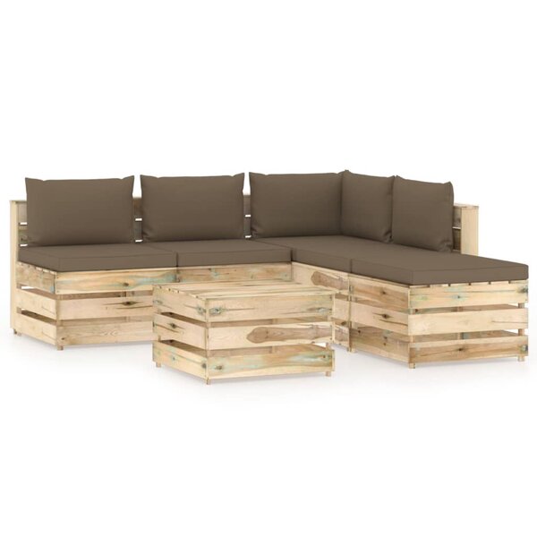 vidaXL Salon de jardin 6 Pièces avec coussins Bois imprégné de vert