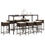 vidaXL Ensemble de bar de jardin 9 Pièces avec coussins marron poly rotin