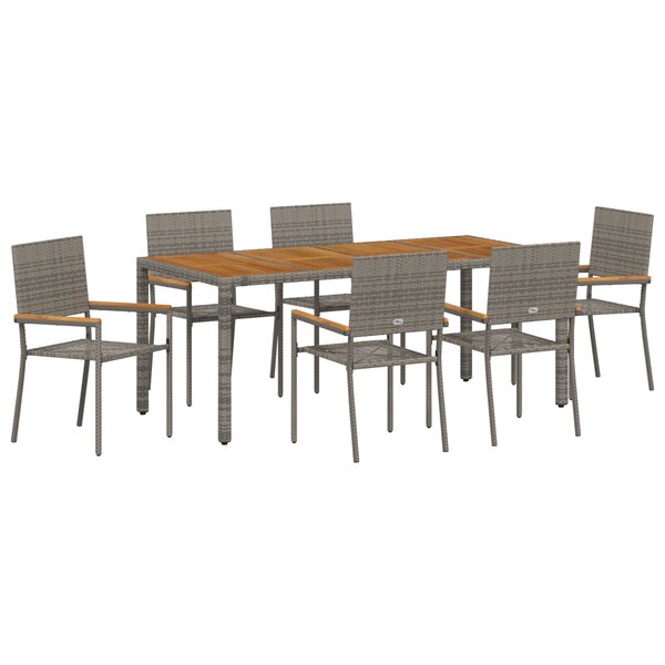 Ensemble de Salle à Manger de Jardin vidaXL 7 Pièces Gris Poly Rattan
