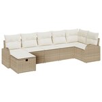 vidaXL Set de canapé de jardin 7 pièces avec coussins beiges en poly rotin