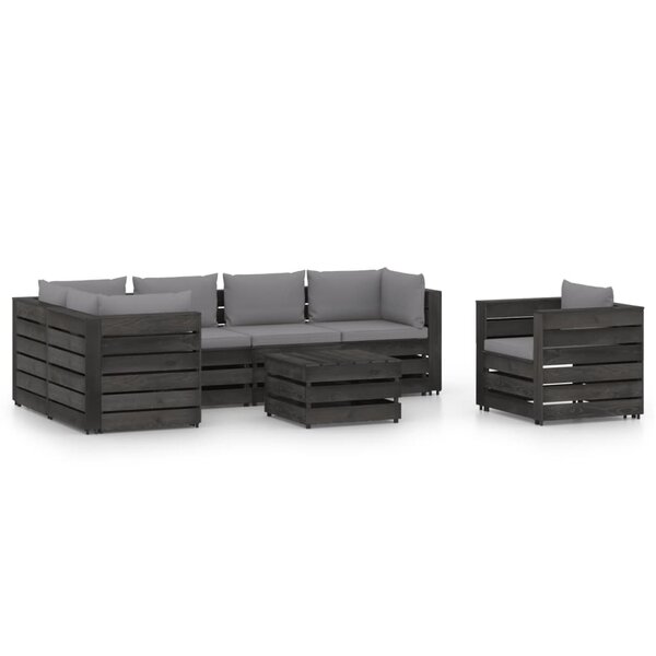 vidaXL Salon de jardin 7 Pièces avec coussins Bois imprégné de gris