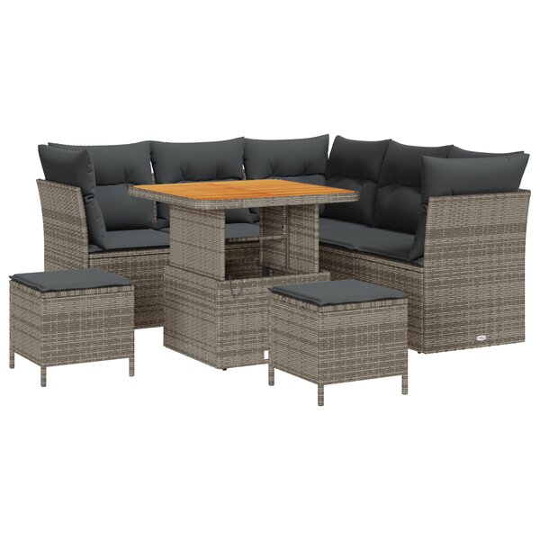 vidaXL Canapé de jardin 8 pièces avec coussins en polyrotin gris et acacia