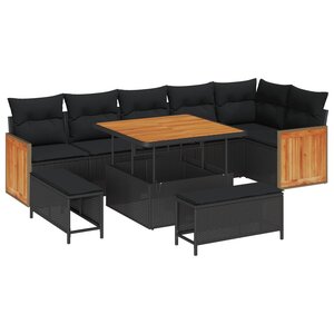 vidaXL Ensemble de canapé de jardin avec coussin 9 Pièces Noir