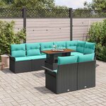 vidaXL Ensemble de canapé de jardin avec coussin 9 Pièces Noir et bleu