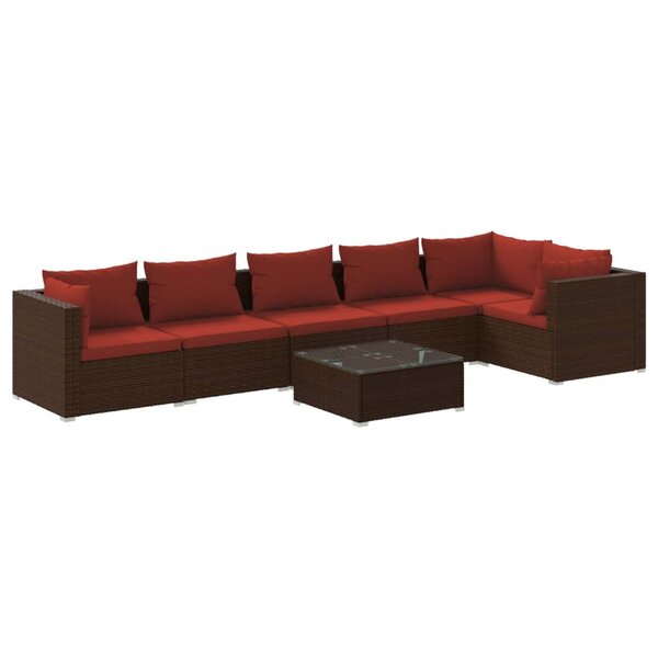 vidaXL Salon de jardin 7 Pièces avec coussins Résine tressée Marron
