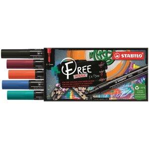 Etui carton 5 marqueurs pointe moyenne FREE acrylic T300 Set 2 'Urban' STABILO