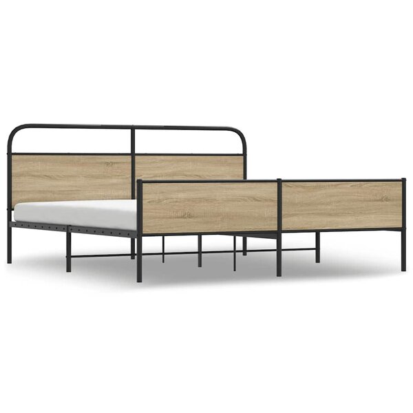 vidaXL Cadre de lit en métal sans matelas chêne fumé 193x203 cm