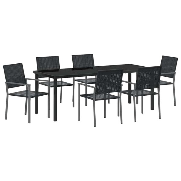 vidaXL Ensemble de salle à manger pour jardin 7 Pièces Noir Poly rotin