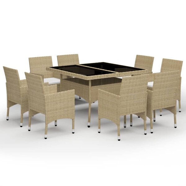 vidaXL Ensemble à manger de jardin 9 Pièces Résine tressée et verre Beige