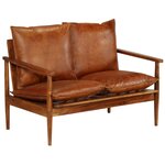 vidaXL Canapé à 2 places Cuir véritable avec bois d'acacia Marron