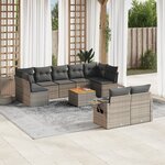vidaXL Salon de jardin avec coussins 10 Pièces gris résine tressée