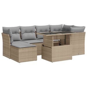 vidaXL Salon de jardin avec coussins 7 Pièces beige résine tressée