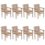 vidaXL Chaises de jardin empilables avec coussins 8 Pièces Teck solide