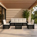 vidaXL Ensemble de canapé de jardin 7 pc Noir et blanc crème polyrotin