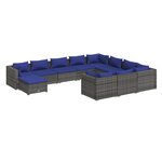 vidaXL Salon de jardin 11 Pièces avec coussins Résine tressée Gris