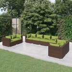 vidaXL Salon de jardin 8 Pièces avec coussins Résine tressée Marron