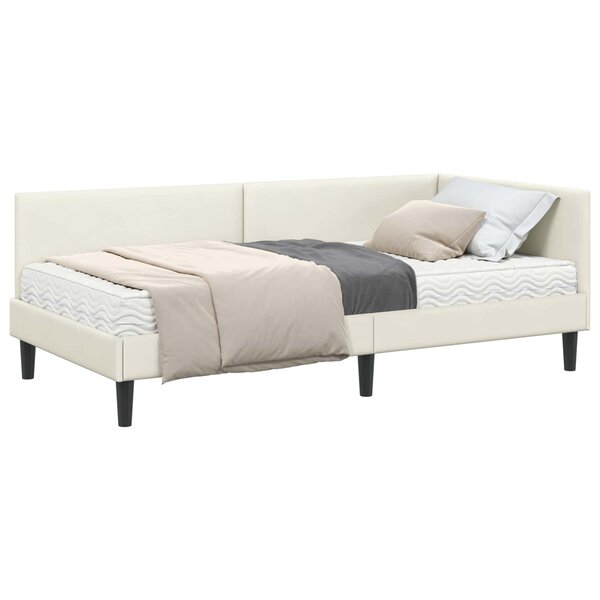 vidaXL Cadre de lit d'angle avec matelas Autre 2 Pièces Crème Velours