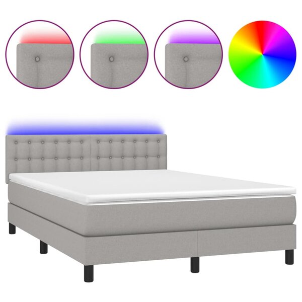 vidaXL Sommier à lattes de lit et matelas et LED Gris clair 140x190 cm