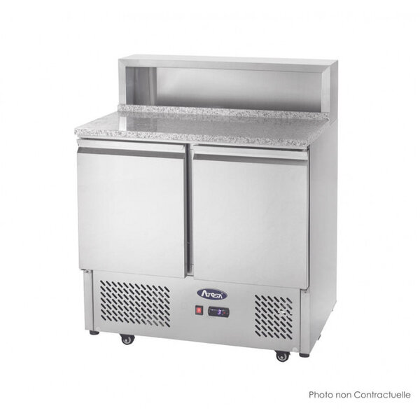 Table pizza réfrigérée avec marbre toit inox - 2 portes 5 gn 1/3 - atosa - r600a - acier inoxydable2300900pleine x700x1155mm