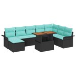 vidaXL Ensemble de canapé de jardin avec coussin 9 Pièces Noir et bleu