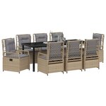 vidaXL Ensemble de salle à manger pour jardin 9 Pièces Beige polyrotin