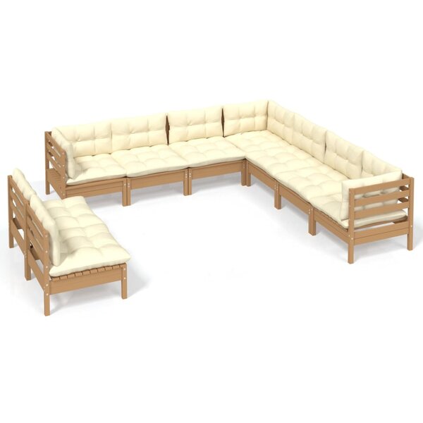 vidaXL Salon de jardin 9 Pièces avec coussins Marron miel Bois de pin