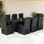 vidaXL Ensemble à manger de jardin 9Pièces coussins noir résine tressée