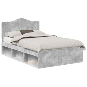 vidaXL Cadre de lit Gris Béton 135 x 190 cm Pin massif